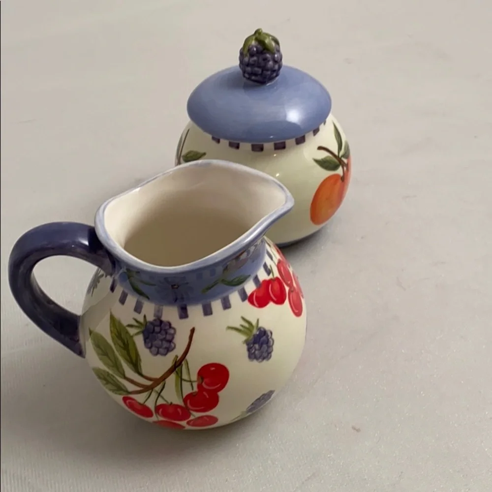 Zrike Fruit Medley ceramic sugar and creamer set